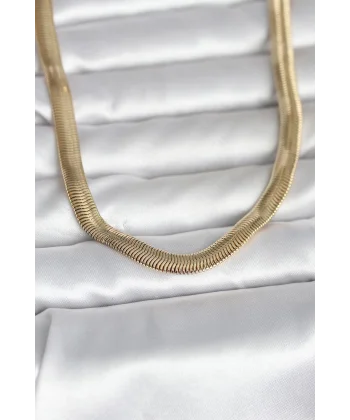 CM 14K Gold Renk Kalın Yassı Yılan Zincir Model 45 cm Kadın Kolye