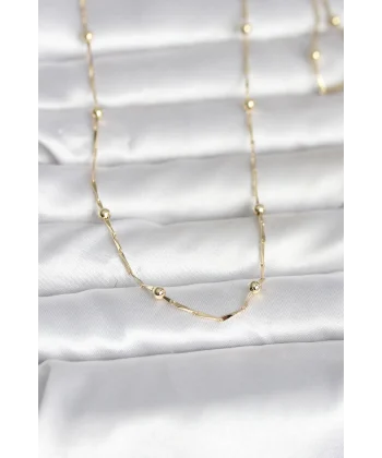 CM 14K Gold Renk Kesme Çubuk Zincir Topçuklu Model 60 cm Kadın Kolye