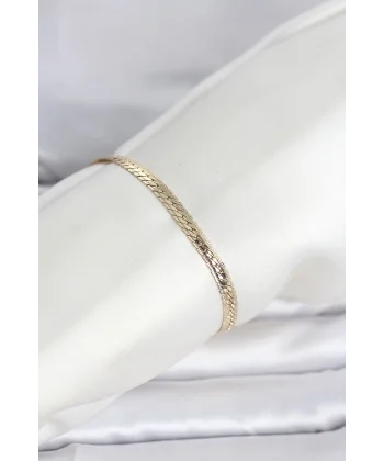 CM 14K Gold Renk Lazerli Yassı Zincir Model Kadın Bileklik