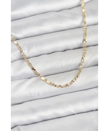 CM 14K Gold Renk Lazerli Zincir Model Kadın Kolye