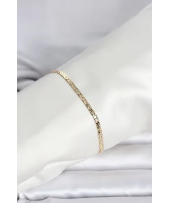 CM 14K Gold Renk Yassı Ezme Zincir Model Kadın Bileklik