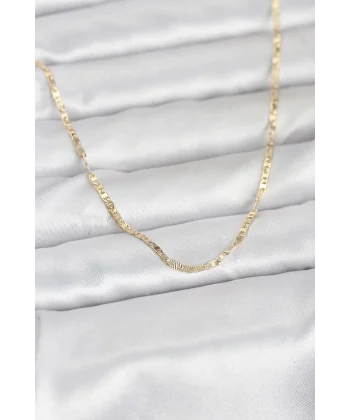 CM 14K Gold Renk Yassı Zincir Model 60 cm Kadın Kolye