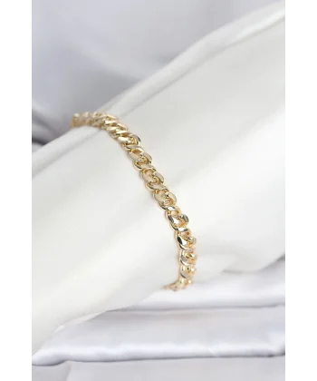 CM 14K Gold Renk Yassı Zincir Model Kadın Bileklik