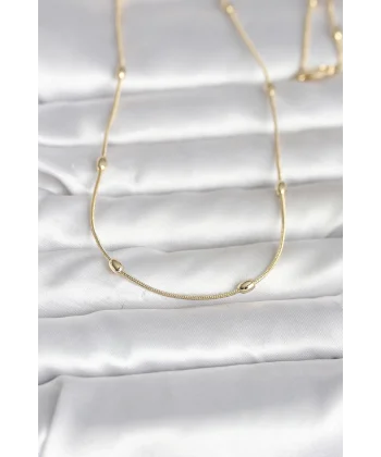 CM 14K Gold Renk Yılan Zincirli Damla Topçuk Model 60 cm Kadın Kolye