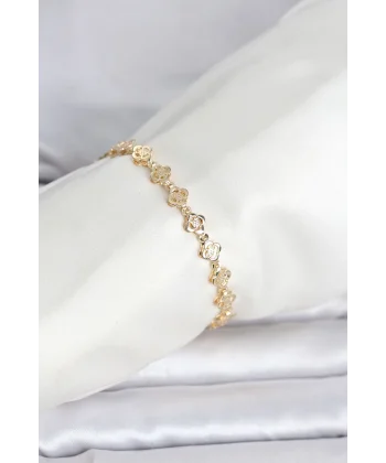 CM 14K Gold Renk Yonca Model Kadın Bileklik