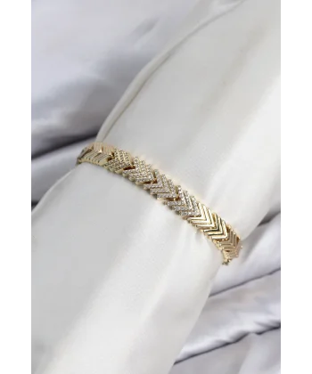 CM Çavuş Model Zirkon Taşlı VIP Seri Gold Renk Pirinç Kadın Bileklik