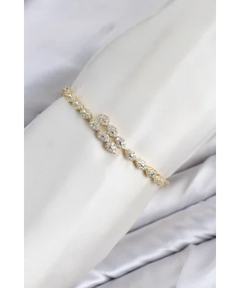 CM Damla Model Zirkon Taşlı VIP Seri Gold Renk Pirinç Kadın Bileklik
