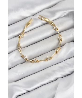 CM Gold Renk Yıldız Model Zirkon Taşlı Pirinç Kadın Bileklik