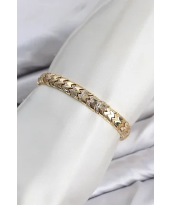 CM Kalın Yılan Model Zirkon Taşlı VIP Seri Gold Renk Pirinç Kadın Bileklik