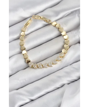 CM Kalp Model Zirkon Taşlı VIP Seri Gold Renk Pirinç Kadın Bileklik