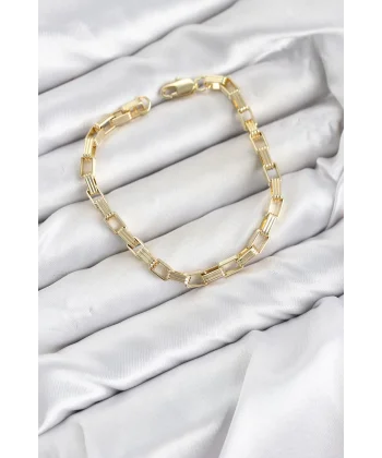 CM Kare Halka Model Gold Renk Pirinç Kadın Bileklik