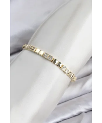 CM Kare Model Zirkon Taşlı VIP Seri Gold Renk Pirinç Kadın Bileklik