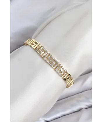 CM Labirent Model Zirkon Taşlı VIP Seri Gold Renk Pirinç Kadın Bileklik