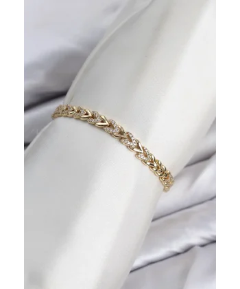 CM Model Zirkon Taşlı VIP Seri Gold Renk Pirinç Kadın Bileklik