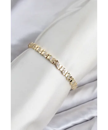 CM Model Zirkon Taşlı VIP Seri Gold Renk Pirinç Kadın Bileklik