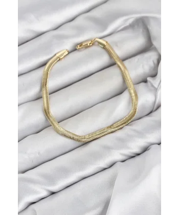 CM Yassı Yılan Zincir Model Gold Renk Pirinç Kadın Bileklik