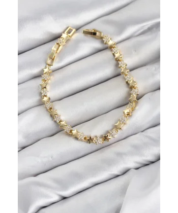 CM Yıldız Model Zirkon Taşlı VIP Seri Gold Renk Pirinç Kadın Bileklik