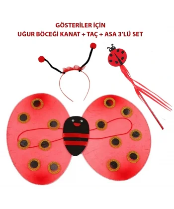 Çocuk Gösteri İçin Uğur Böceği Kanat + Taç + Asa 339lü Kostüm Seti