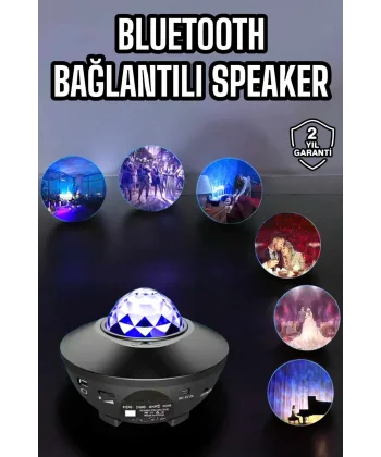 Çocuklara Özel Şarjlı Bluetooth Hoparlör Parti Led Lambası Yıldızlı Projeksiyon