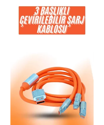 Çoklu Şarj Kablosu USB Type-C İOS Uyumlu 120W Hızlı Şarj Kablosu