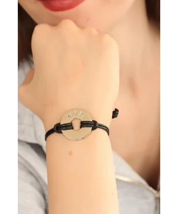 COOL (Havalı) Siyah Deri İpli Unisex Mood Bileklik