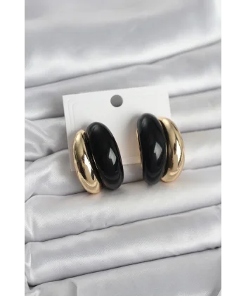 Damla Model Siyah Vintage Gold Renk Kadın Küpe