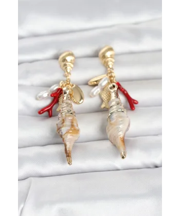 Deniz Kabuğu Model Deniz Temalı Kadın Küpe