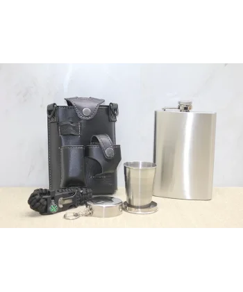 Deri Kılıflı Shot Bardaklı Matara Alk3913