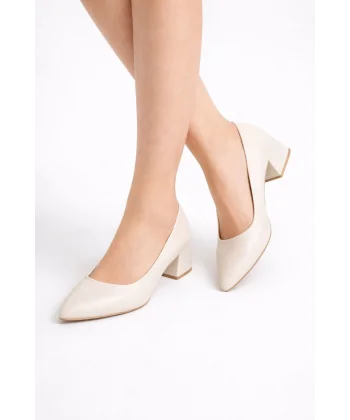 Desniy Bej Cilt Topuklu Ayakkabı