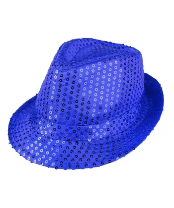 Disko  Mavi Payetli Fötr Şapka Yetişkin Boy