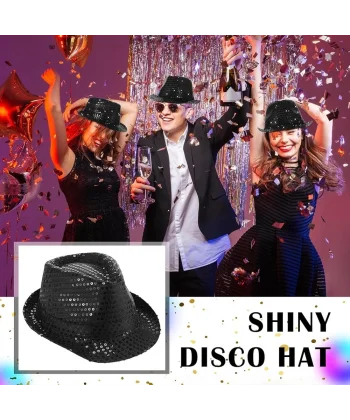 Disko  Siyah Payetli Fötr Şapka Yetişkin Boy