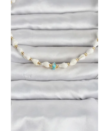 Doğal Deniz Kabuğu Dizili Nazar Model Kolye