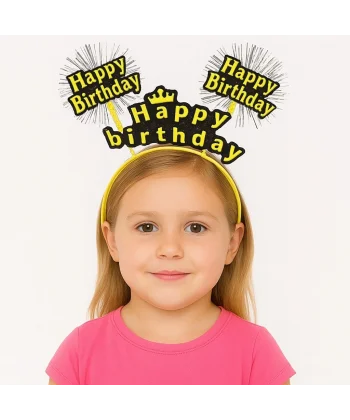 Doğum Günü Kutlaması İçin Sarı Taç – Işıltılı Yazılı Parti Tacı