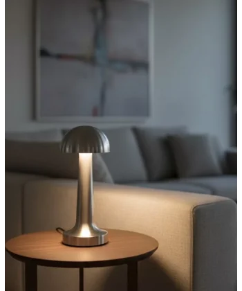 Dokunmatik Mantar Masa Lambası 3 Modlu Işık Şarjlı Kablosuz LED Krom Gövde