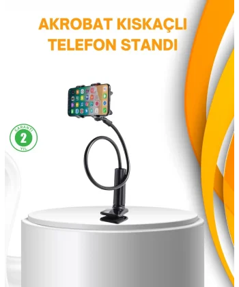 Esnek Gövdeli Mandallı Masaüstü Telefon Tutucu