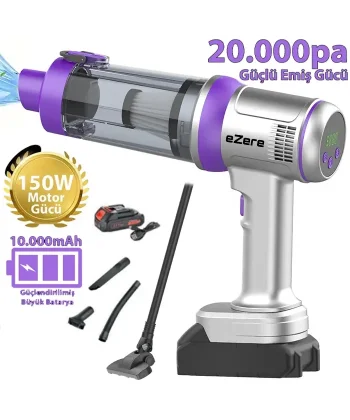 Ezere Powerstorm Kablosuz El Süpürgesi 20000Pa Çekim Gücü 3 Kademeli HEPA Filtre 21V 2.0Ah Batarya-(5775)
