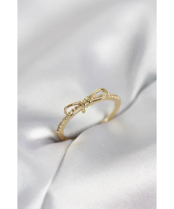 Fiyonk Model Zirkon Taşlı Gold Renk Kadın Yüzük