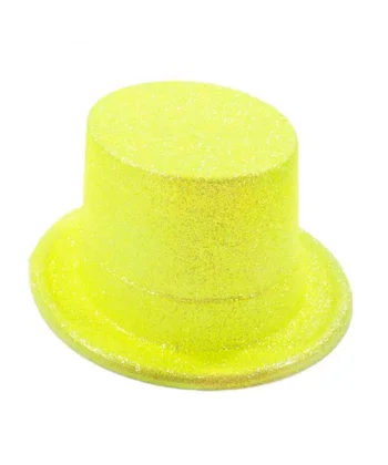 Floresan Sarı Renk Simli Uzun Fötr Melon Şapka 12 Cm