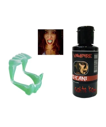 Fosforlu Çift Damak Takma Vampir Dişi Ve 50 Gr Tiyatro Kanı