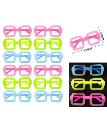 Fosforlu Kare Model Glow Parti Gözlüğü Karanlıkta Yanan Gözlükler 12 Adet