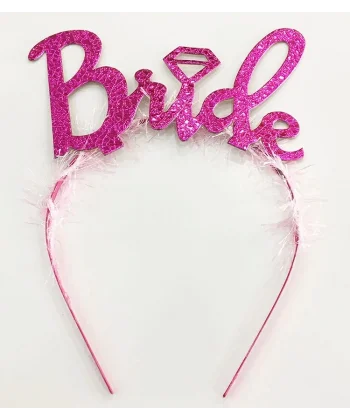 Fuşya Renk Bekarlığa Veda İtalik Yazı Alyanslı Bride Taç