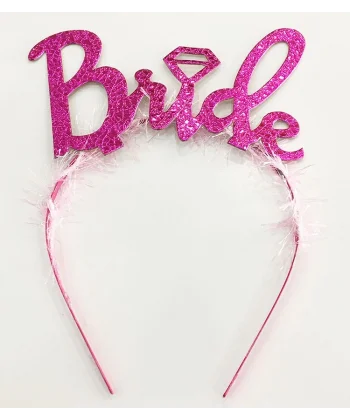 Fuşya Renk Bekarlığa Veda İtalik Yazı Alyanslı Bride Taç