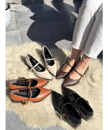 Galye Bej Cilt Topuklu Ayakkabı