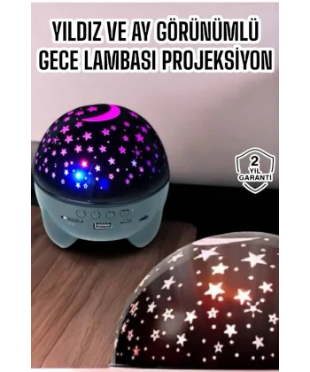 Gece Lambası Projeksiyon Görünümlü Şarjlı Yıldızlı Yuvarlak