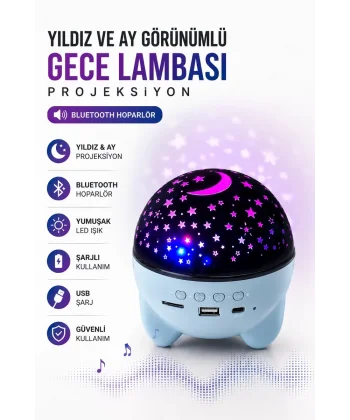 Gökyüzü Temalı Bluetooth Ve Hoparlörlü Şarjlı Çocuk Gece Lambası