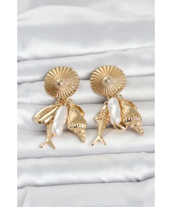 Gold Renk Deniz Temalı Vintage Kadın Küpe