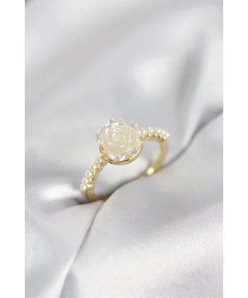 Gold Renk Gül Model İncili Kadın Yüzük