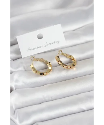 Gold Renk Kare Halka Model Kadın Küpe