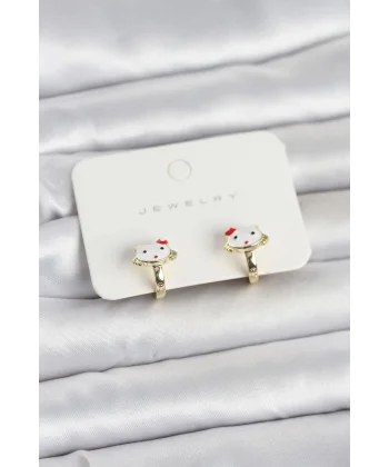Gold Renk Kedi Model Mineli Çocuk Küpe