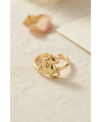Gold Renk Kedi Tasarım Pirinç Kadın Yüzük